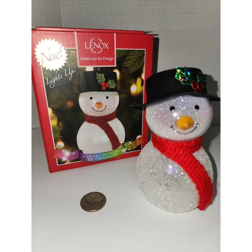 Lenox Wonder‎ Ball Snowman with Top Hat Lit Color Changing